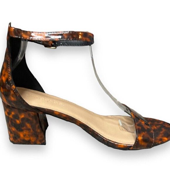Simply Be Tortoise Ankle Strap Block Heels Womens 8 Wide Brown Open Toe Sexy New - Picture 2 of 15